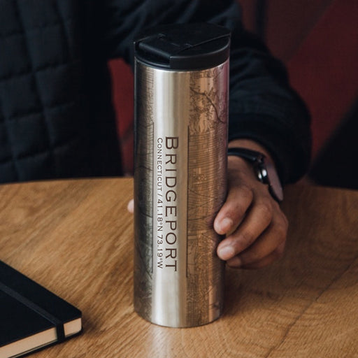 Bridgeport Connecticut Custom Engraved City Map Inscription Coordinates on 17oz Stainless Steel Insulated Tumbler