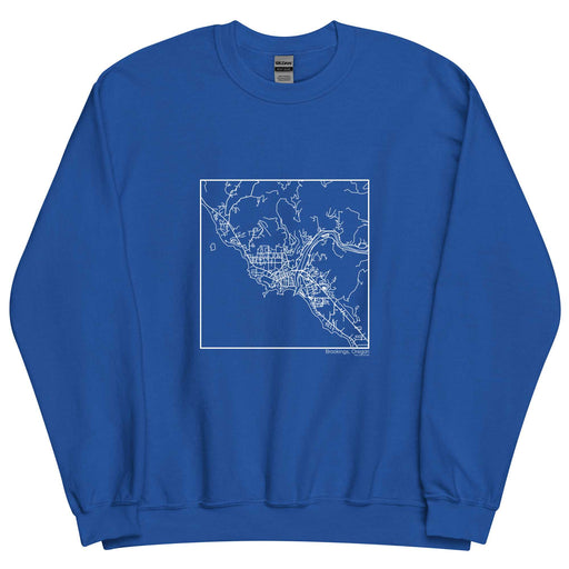 Brookings Oregon  Map Unisex Crewneck Sweater with City inscription in Royal Blue