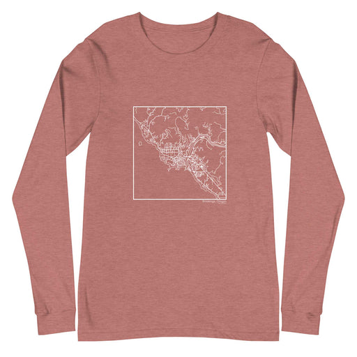 Brookings Oregon  Map Unisex Long-Sleeve T-shirt with City inscription in Heather Mauve