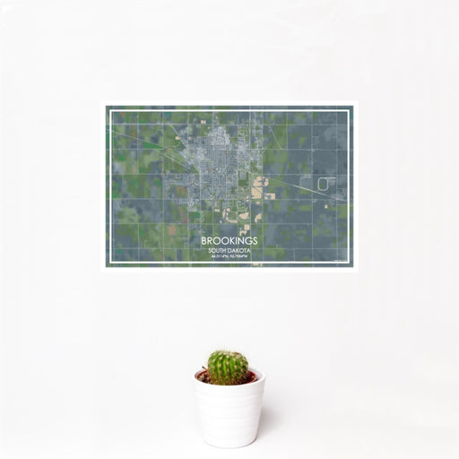 12x18 Brookings South Dakota Map Print Landscape Orientation in Afternoon Style With Small Cactus Plant in White Planter