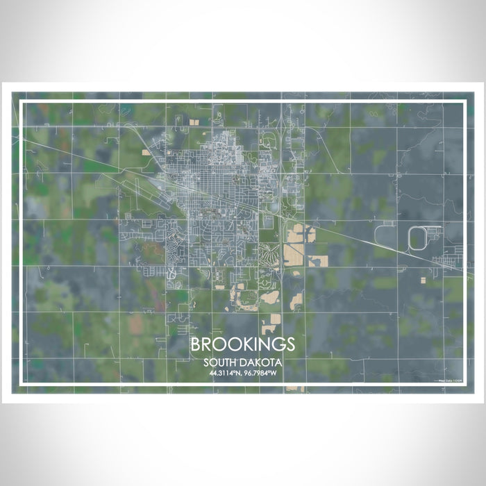 Brookings South Dakota Map Print Landscape Orientation in Afternoon Style With Shaded Background