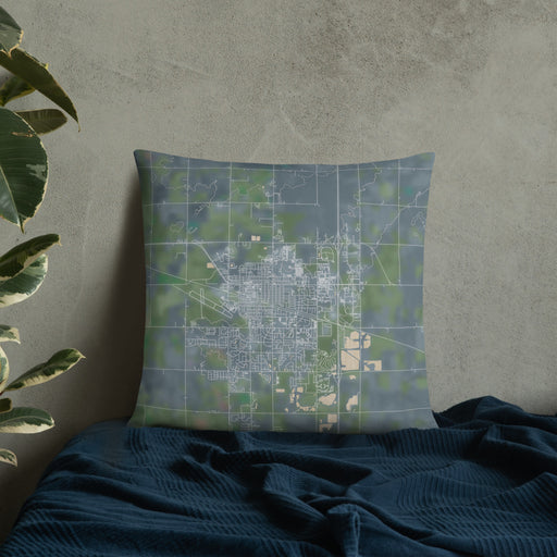 Custom Brookings South Dakota Map Throw Pillow in Afternoon on Bedding Against Wall
