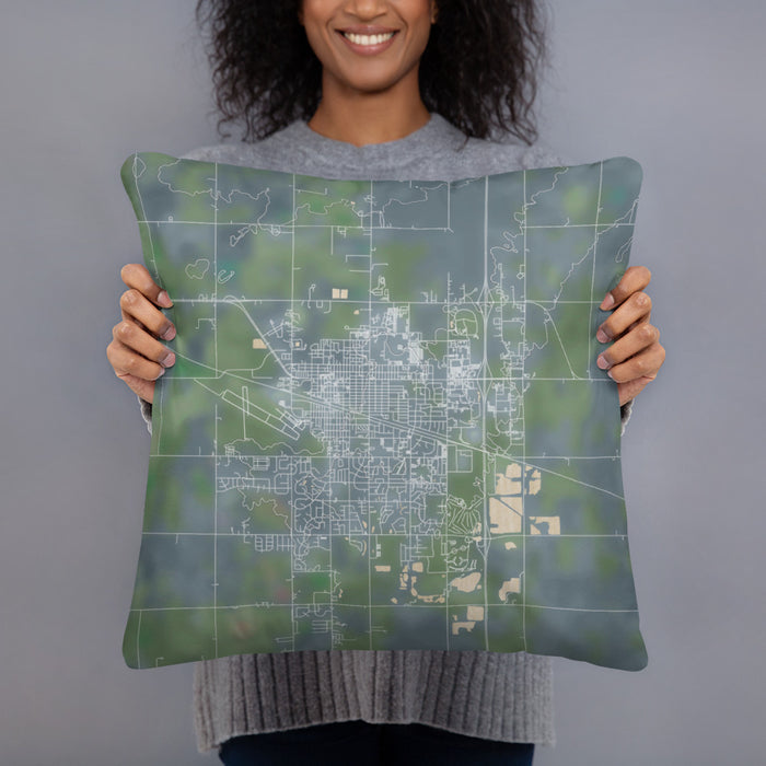 Person holding 18x18 Custom Brookings South Dakota Map Throw Pillow in Afternoon
