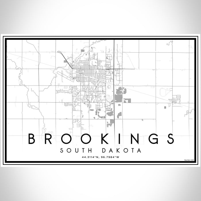 Brookings South Dakota Map Print Landscape Orientation in Classic Style With Shaded Background