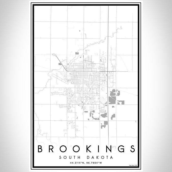 Brookings South Dakota Map Print Portrait Orientation in Classic Style With Shaded Background