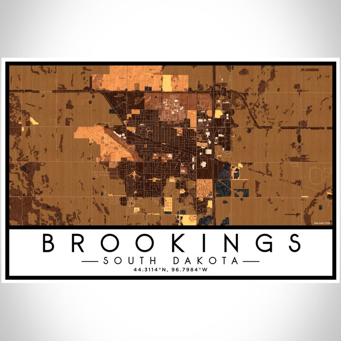 Brookings South Dakota Map Print Landscape Orientation in Ember Style With Shaded Background