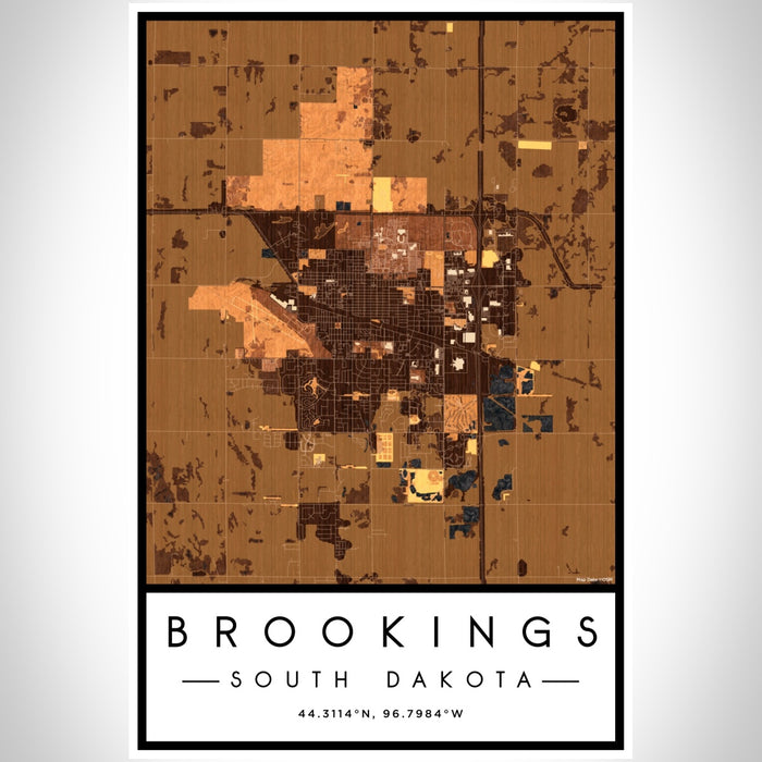 Brookings South Dakota Map Print Portrait Orientation in Ember Style With Shaded Background