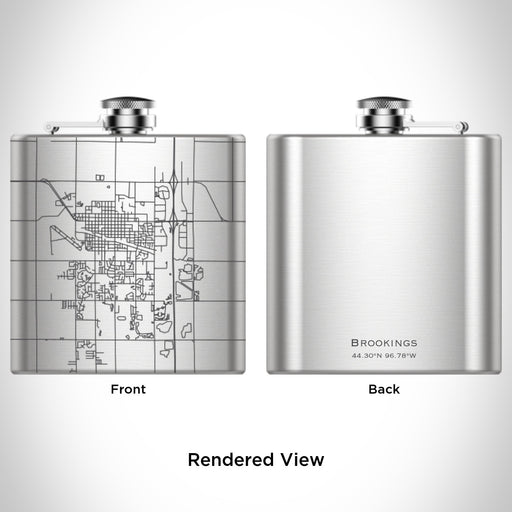 Rendered View of Brookings South Dakota Map Engraving on 6oz Stainless Steel Flask