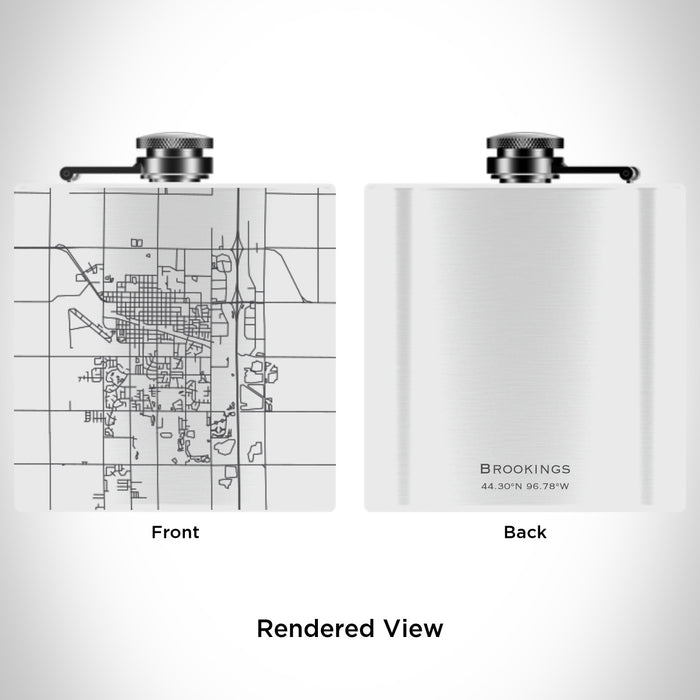 Rendered View of Brookings South Dakota Map Engraving on 6oz Stainless Steel Flask in White