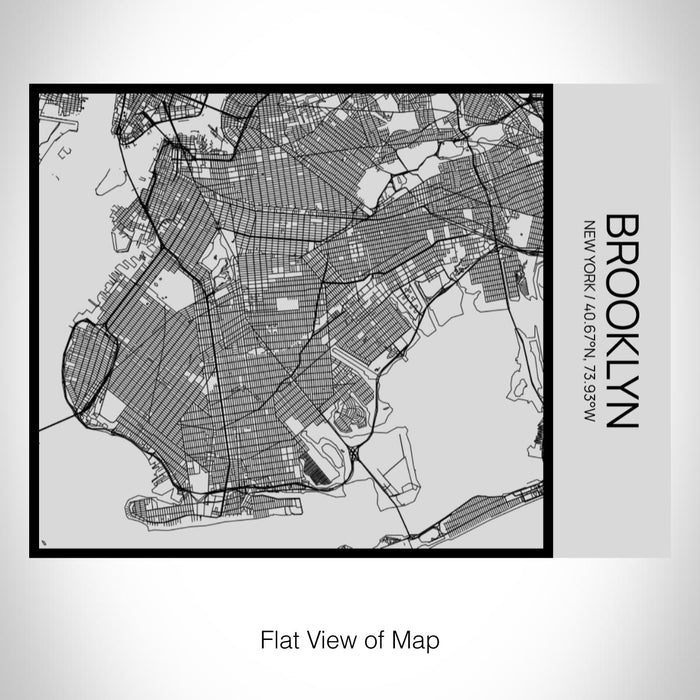 Rendered View of Brooklyn New York Map on 20oz Stainless Steel Insulated Bottle with Bamboo Top with printed Tactile Lines Map in Black