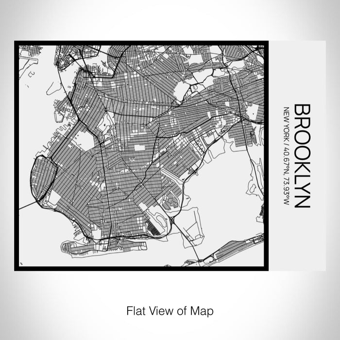 Rendered View of Brooklyn New York Map on 20oz Stainless Steel Insulated Bottle with Bamboo Top in Matte White with printed Tactile Lines Map in Black