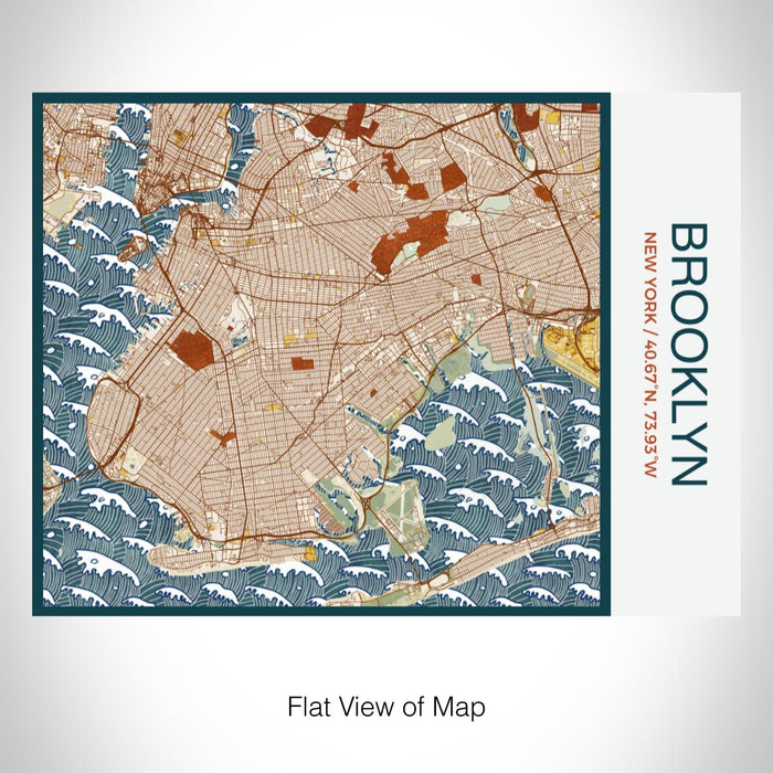 Rendered View of Brooklyn New York Map on 20oz Stainless Steel Insulated Bottle with Bamboo Top with printed woodblock style map