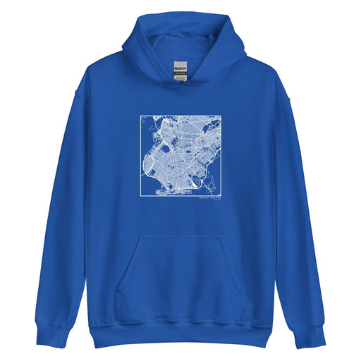 Brooklyn New York  Map Unisex Hoodie Sweater with City inscription in Royal Blue