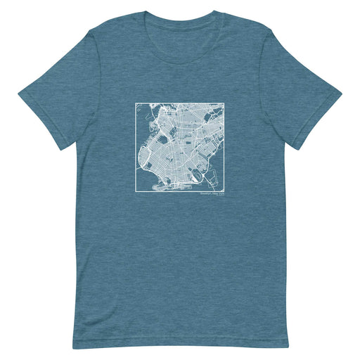 Brooklyn New York  Map Unisex T-Shirt with City inscription in Heather Teal