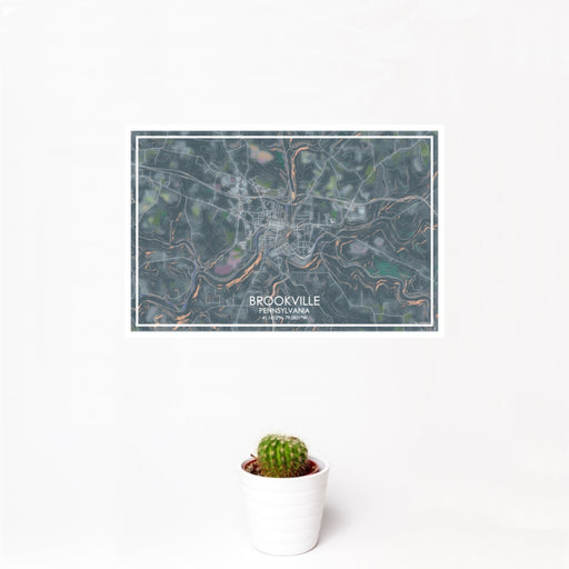 12x18 Brookville Pennsylvania Map Print Landscape Orientation in Afternoon Style With Small Cactus Plant in White Planter