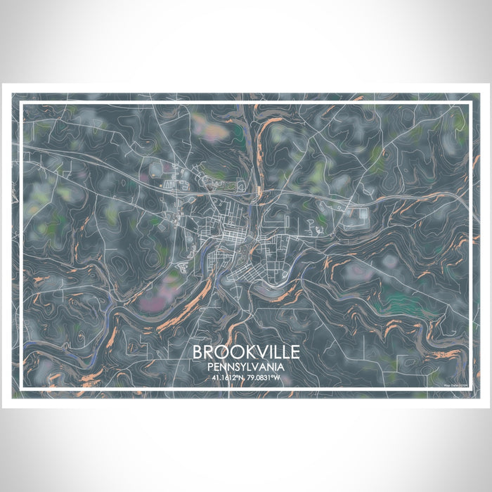 Brookville Pennsylvania Map Print Landscape Orientation in Afternoon Style With Shaded Background