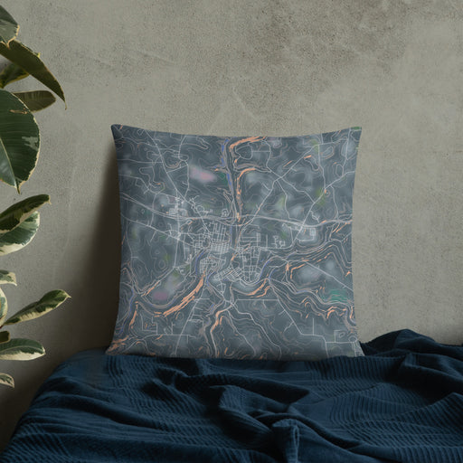 Custom Brookville Pennsylvania Map Throw Pillow in Afternoon on Bedding Against Wall
