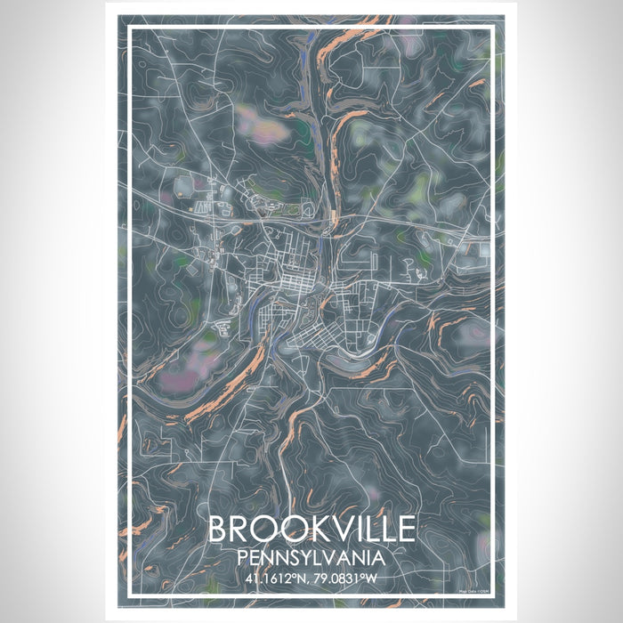 Brookville Pennsylvania Map Print Portrait Orientation in Afternoon Style With Shaded Background