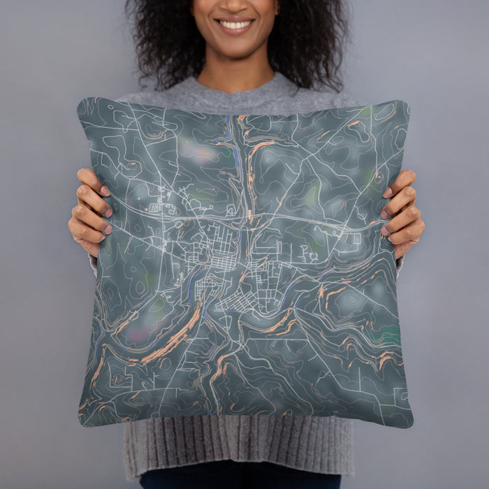 Person holding 18x18 Custom Brookville Pennsylvania Map Throw Pillow in Afternoon