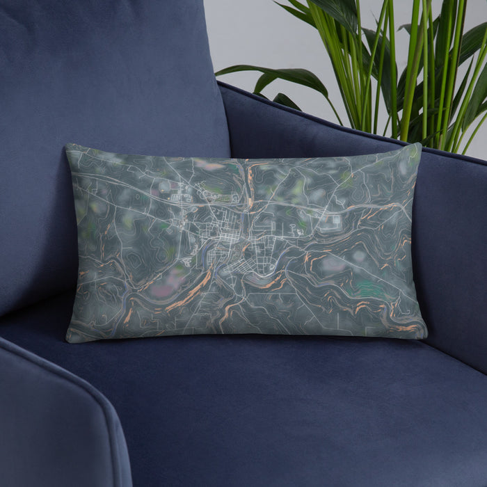 Custom Brookville Pennsylvania Map Throw Pillow in Afternoon on Blue Colored Chair