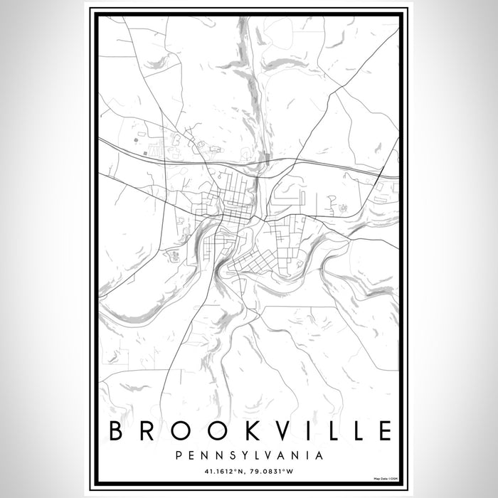 Brookville Pennsylvania Map Print Portrait Orientation in Classic Style With Shaded Background
