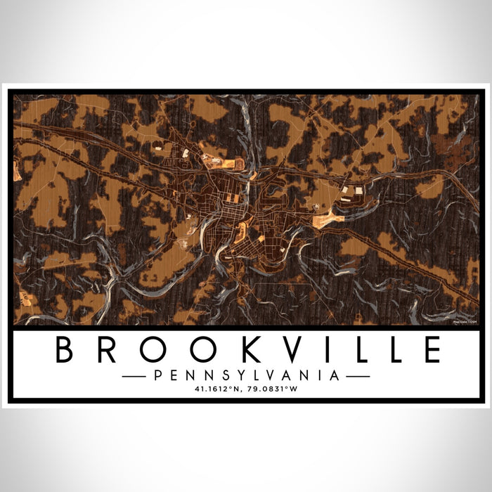 Brookville Pennsylvania Map Print Landscape Orientation in Ember Style With Shaded Background