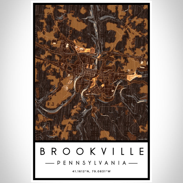 Brookville Pennsylvania Map Print Portrait Orientation in Ember Style With Shaded Background