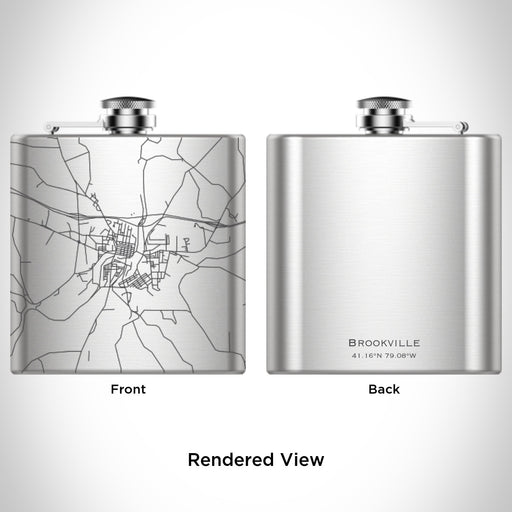 Rendered View of Brookville Pennsylvania Map Engraving on 6oz Stainless Steel Flask