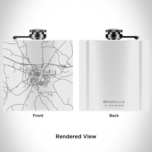 Rendered View of Brookville Pennsylvania Map Engraving on 6oz Stainless Steel Flask in White