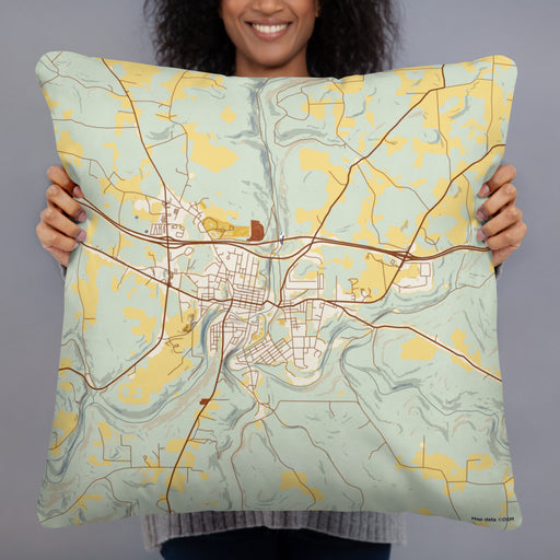 Person holding 22x22 Custom Brookville Pennsylvania Map Throw Pillow in Woodblock