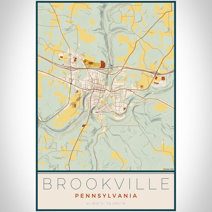 Brookville Pennsylvania Map Print Portrait Orientation in Woodblock Style With Shaded Background