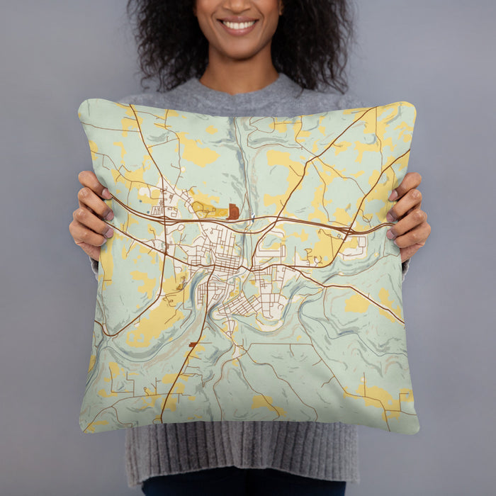 Person holding 18x18 Custom Brookville Pennsylvania Map Throw Pillow in Woodblock