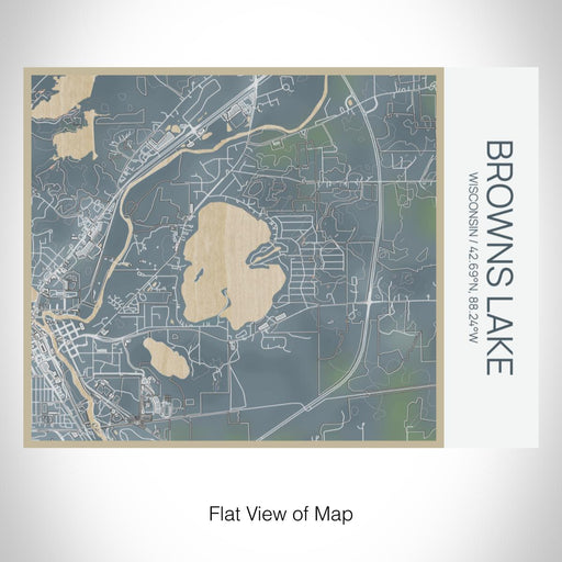 Rendered View of Browns Lake Wisconsin Map on 20oz Stainless Steel Insulated Bottle with Bamboo Top with printed afternoon style map