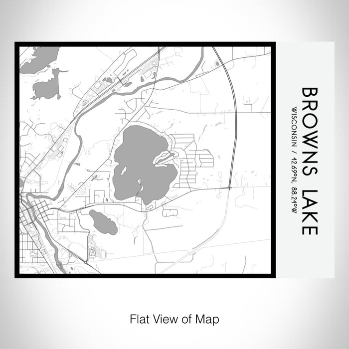 Rendered View of Browns Lake Wisconsin Map on 20oz Stainless Steel Insulated Bottle with Bamboo Top with printed classic style map