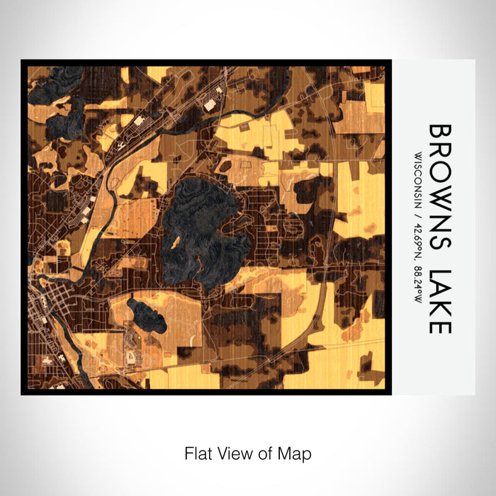 Rendered View of Browns Lake Wisconsin Map on 20oz Stainless Steel Insulated Bottle with Bamboo Top with printed ember style map