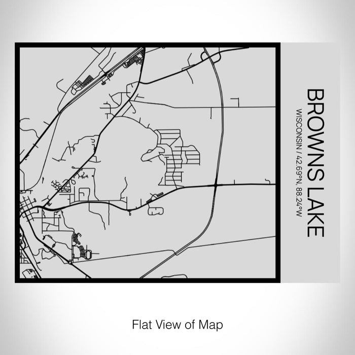Rendered View of Browns Lake Wisconsin Map on 20oz Stainless Steel Insulated Bottle with Bamboo Top with printed Tactile Lines Map in Black