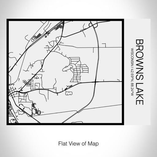 Rendered View of Browns Lake Wisconsin Map on 20oz Stainless Steel Insulated Bottle with Bamboo Top in Matte White with printed Tactile Lines Map in Black