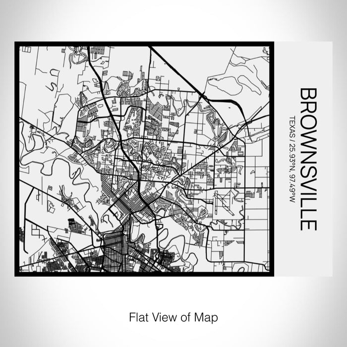 Rendered View of Brownsville Texas Map on 20oz Stainless Steel Insulated Bottle with Bamboo Top in Matte White with printed Tactile Lines Map in Black