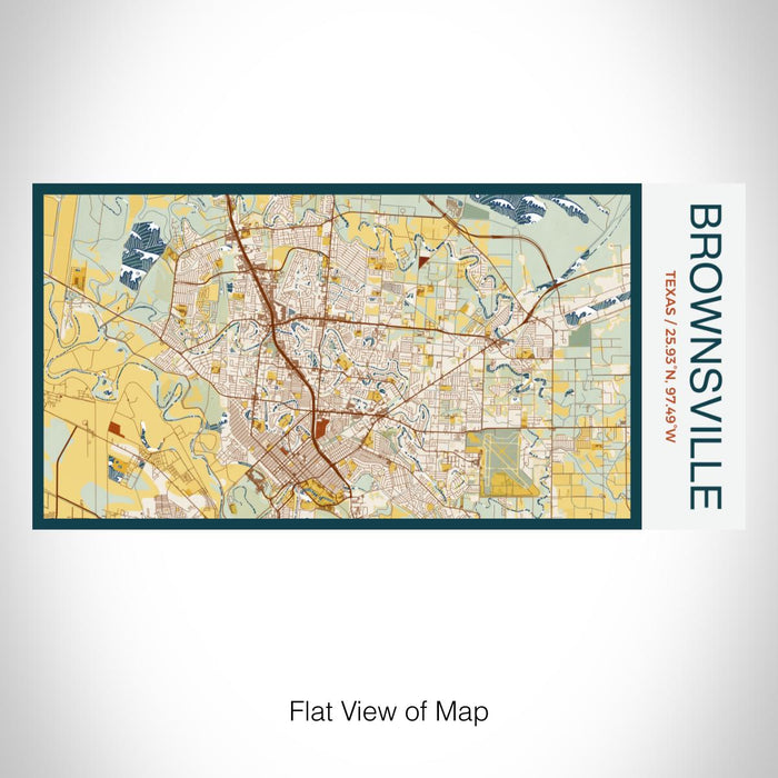 Rendered View of Brownsville Texas Map on 17oz Stainless Steel Insulated Bottle with printed woodblock style map