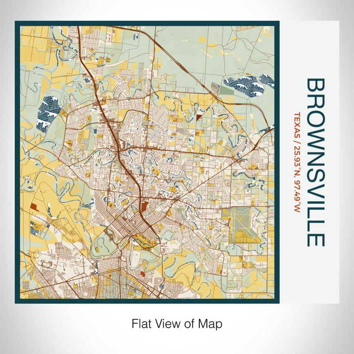 Rendered View of Brownsville Texas Map on 17oz Stainless Steel Insulated Tumbler in Woodblock Map Style