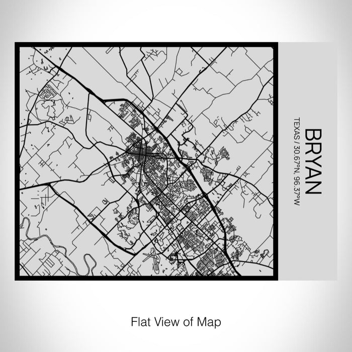 Rendered View of Bryan Texas Map on 20oz Stainless Steel Insulated Bottle with Bamboo Top with printed Tactile Lines Map in Black