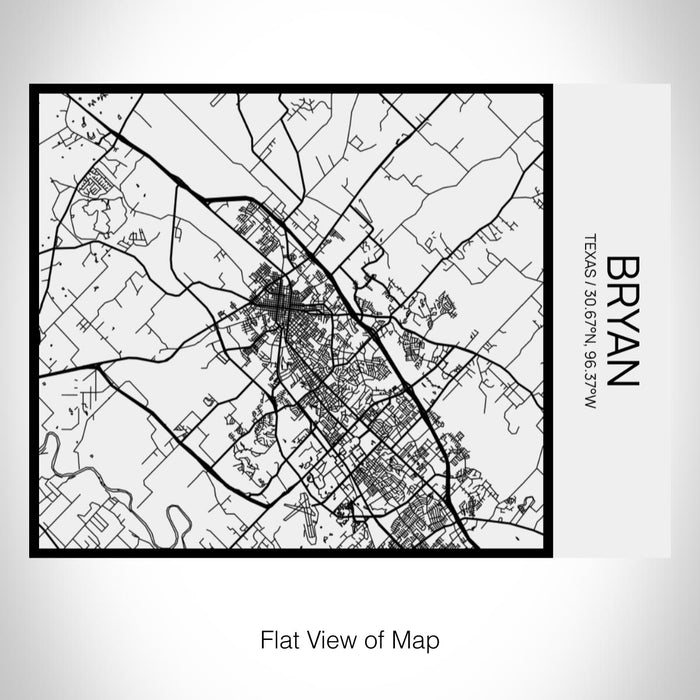 Rendered View of Bryan Texas Map on 20oz Stainless Steel Insulated Bottle with Bamboo Top in Matte White with printed Tactile Lines Map in Black