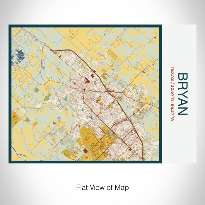 Rendered View of Bryan Texas Map on 20oz Stainless Steel Insulated Bottle with Bamboo Top with printed woodblock style map