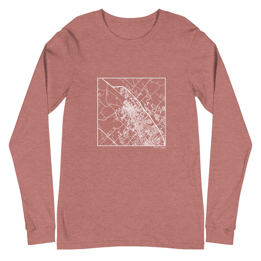 Bryan Texas  Map Unisex Long-Sleeve T-shirt with City inscription in Heather Mauve
