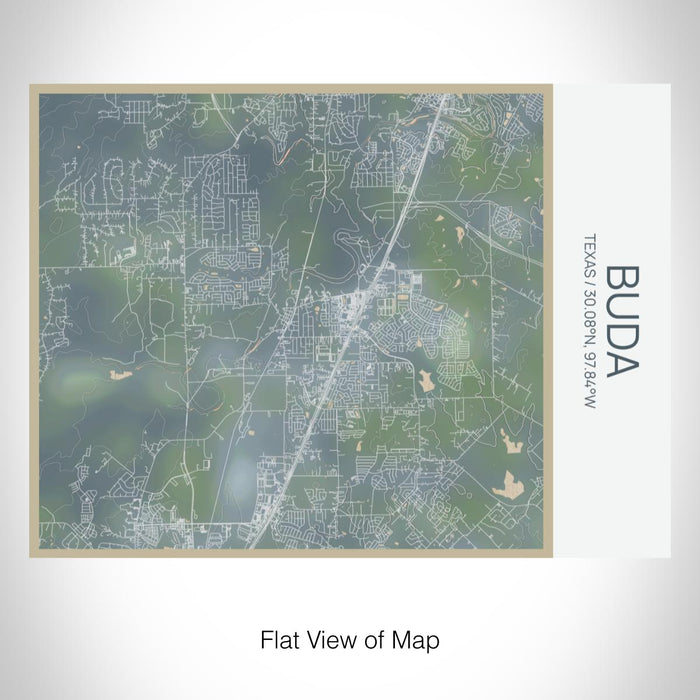 Rendered View of Buda Texas Map on 20oz Stainless Steel Insulated Bottle with Bamboo Top with printed afternoon style map