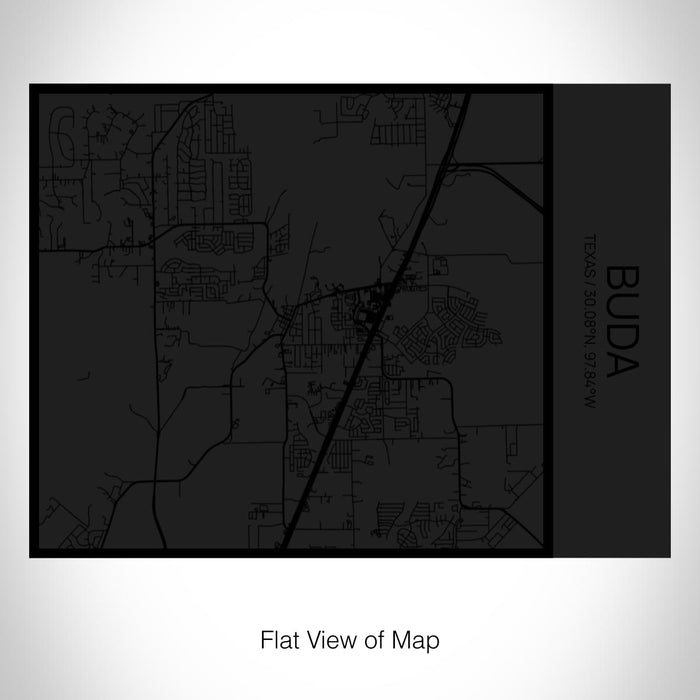 Rendered View of Buda Texas Map on 20oz Stainless Steel Insulated Bottle with Bamboo Top in Matte Black with printed Tactile Lines Map in Black
