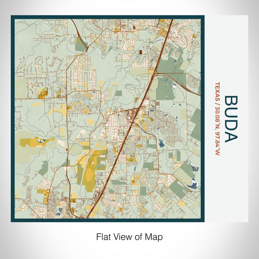 Rendered View of Buda Texas Map on 17oz Stainless Steel Insulated Tumbler in Woodblock Map Style