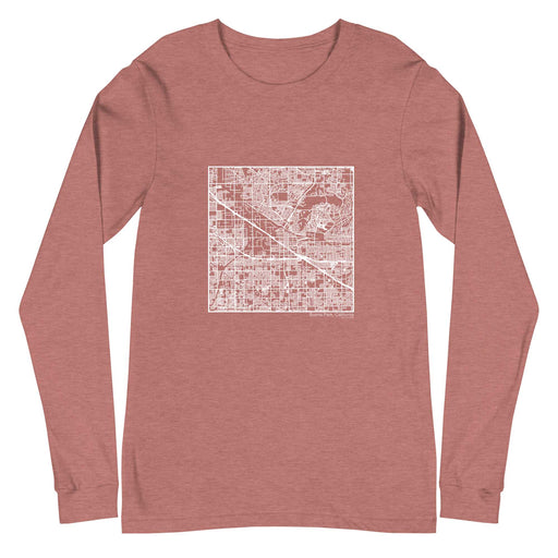 Buena Park California  Map Unisex Long-Sleeve T-shirt with City inscription in Heather Mauve