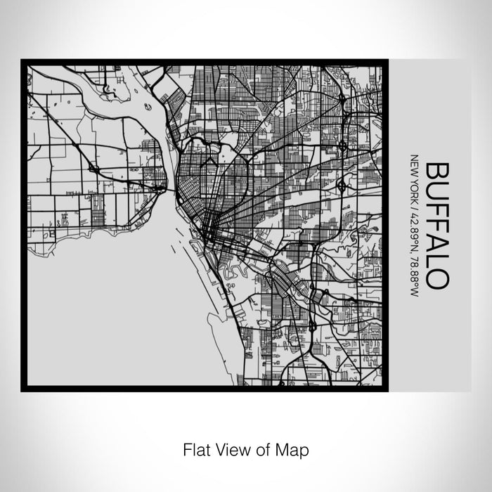 Rendered View of Buffalo New York Map on 20oz Stainless Steel Insulated Bottle with Bamboo Top with printed Tactile Lines Map in Black