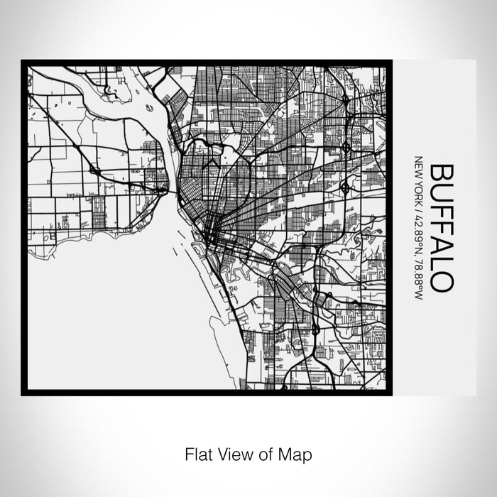 Rendered View of Buffalo New York Map on 20oz Stainless Steel Insulated Bottle with Bamboo Top in Matte White with printed Tactile Lines Map in Black